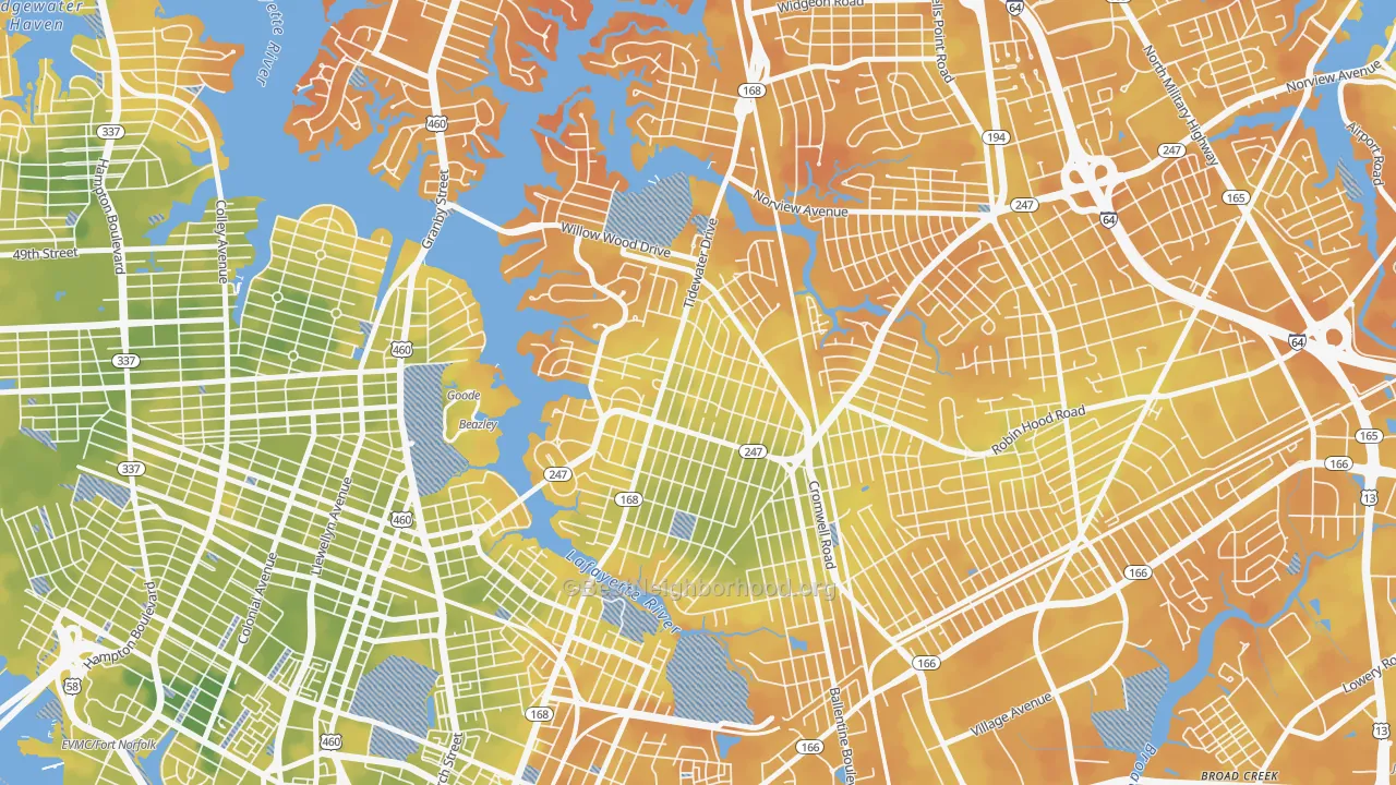 Bike Grade map of 23509, VA