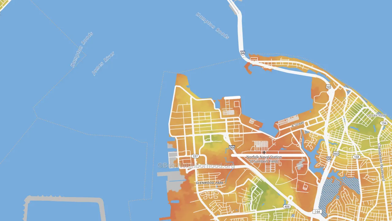 Bike Grade map of 23511, VA