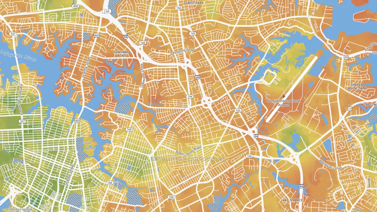 Bike Grade map of 23513, VA
