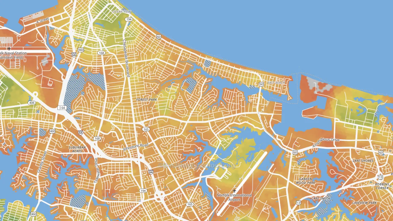 Bike Grade map of 23518, VA