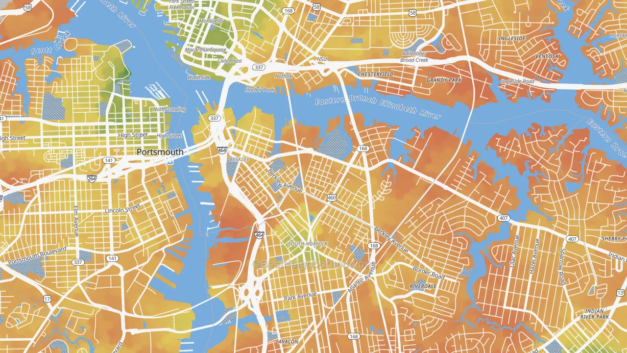 Bike Grade map of 23523, VA