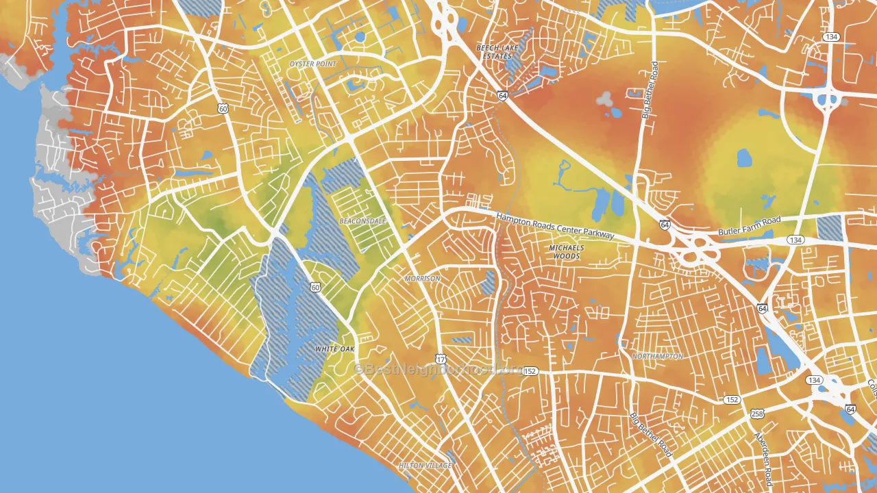 Bike Grade map of 23601, VA