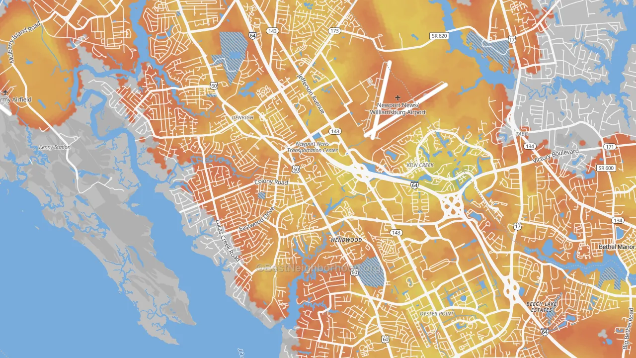 Bike Grade map of 23602, VA