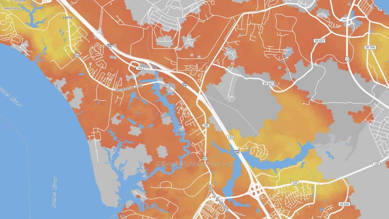 Bike Grade map of 23603, VA