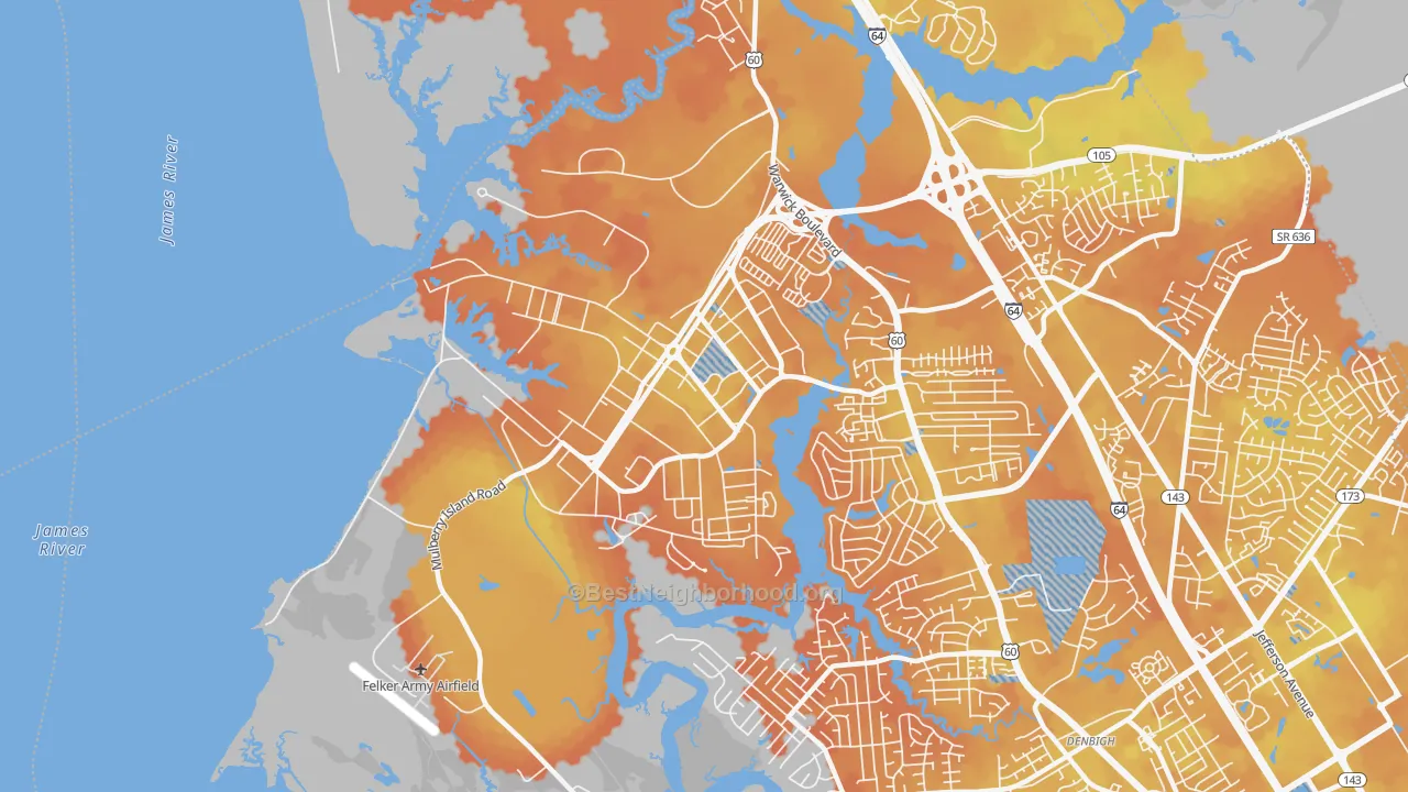 Bike Grade map of 23604, VA
