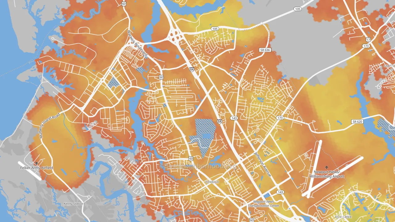 Bike Grade map of 23608, VA