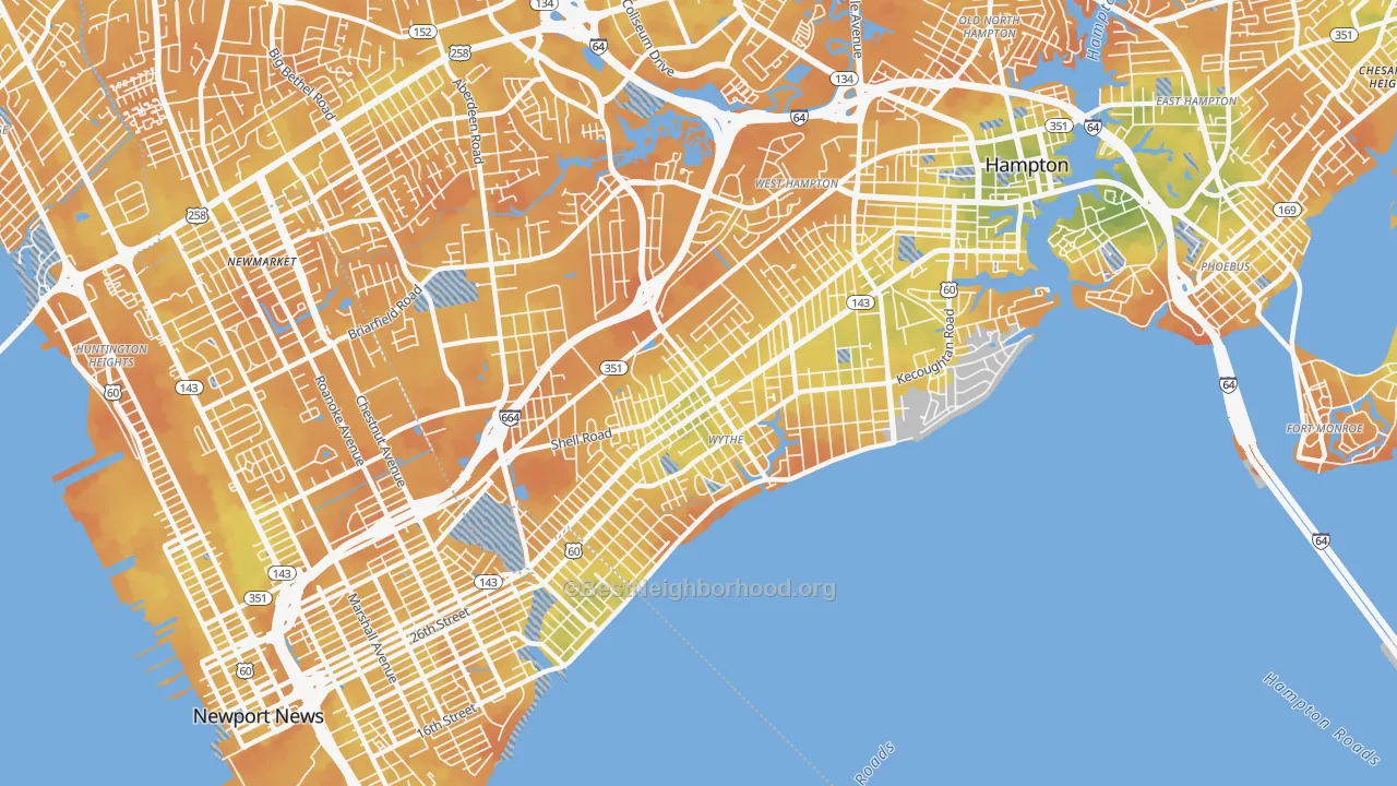 Bike Grade map of 23661, VA