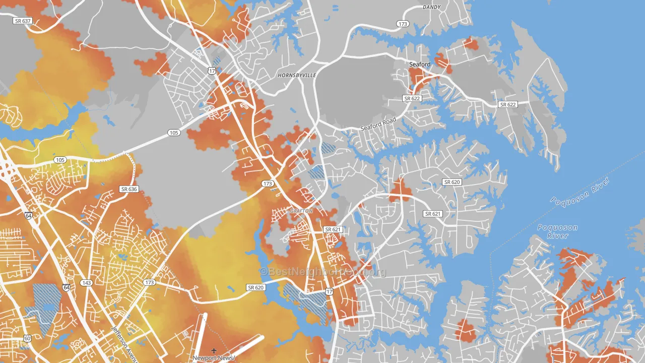 Bike Grade map of 23692, VA