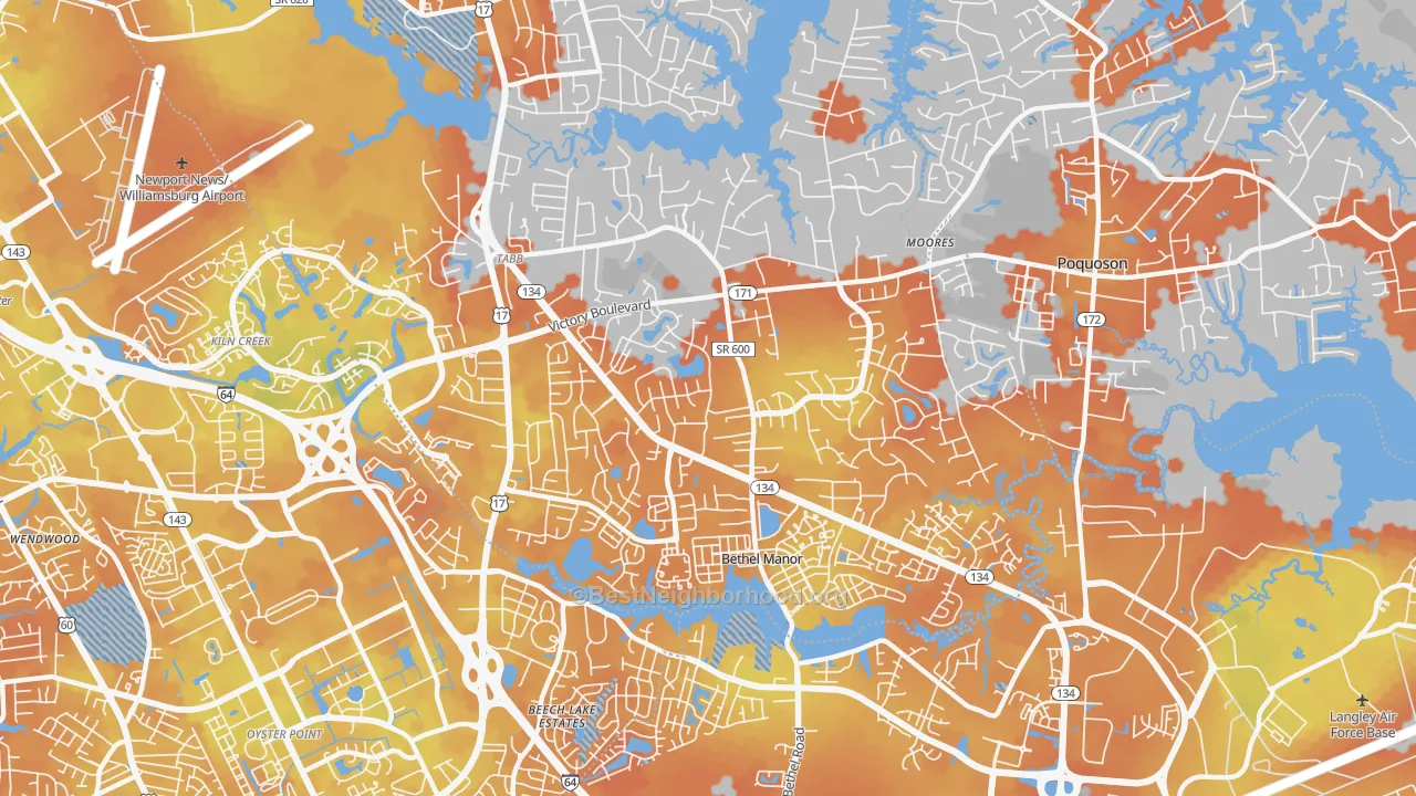 Bike Grade map of 23693, VA