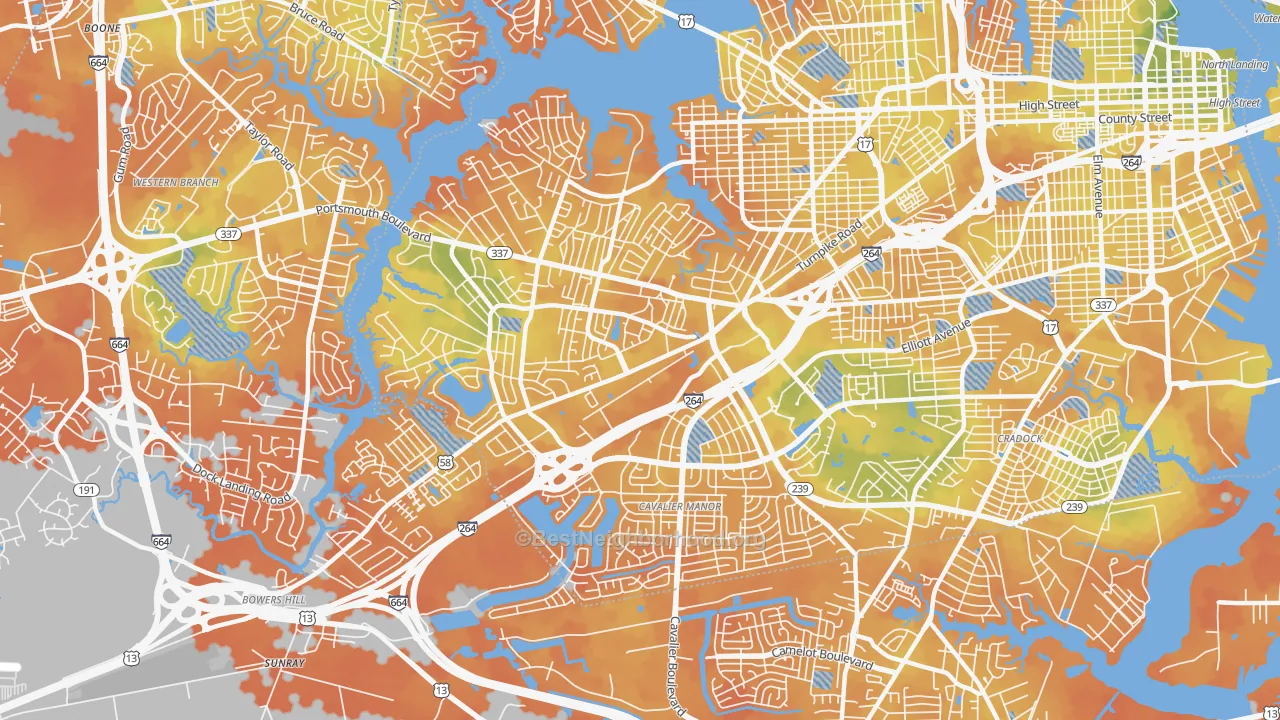 Bike Grade map of 23701, VA