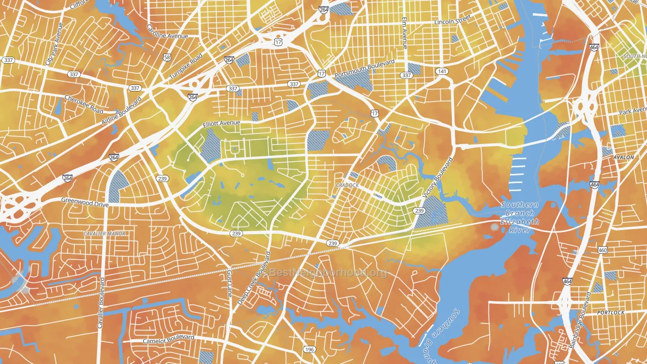 Bike Grade map of 23702, VA
