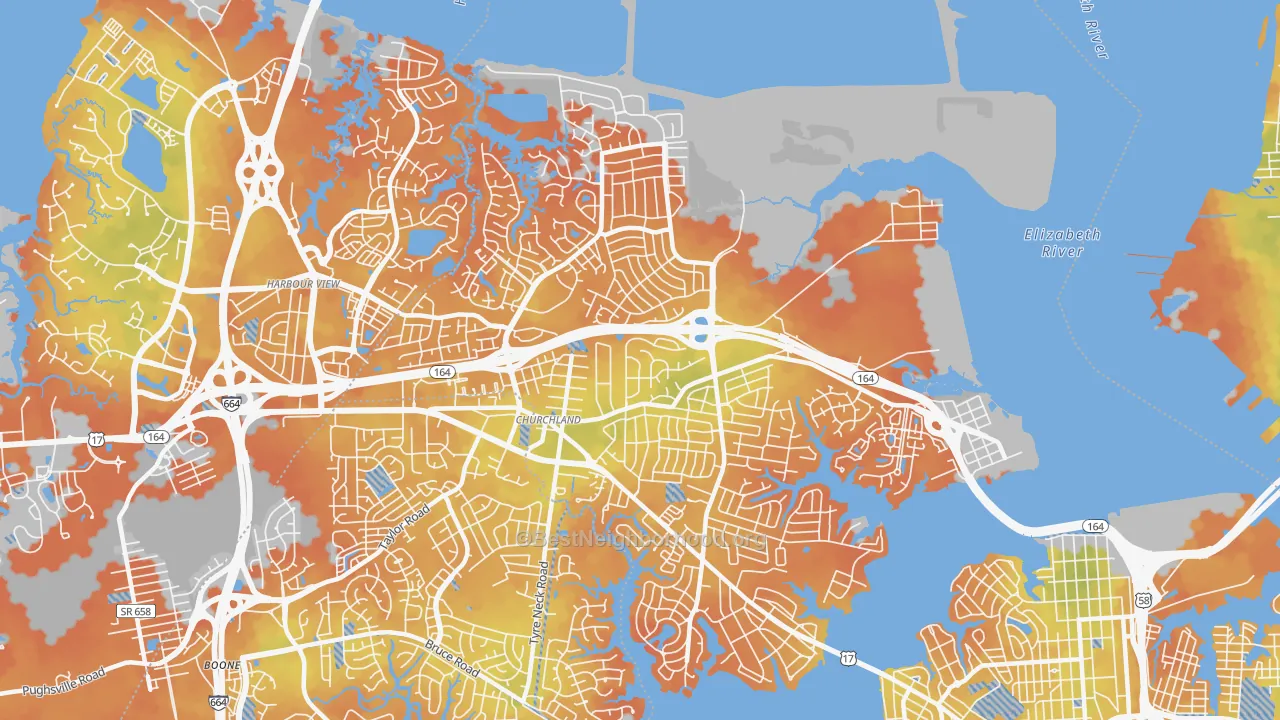 Bike Grade map of 23703, VA
