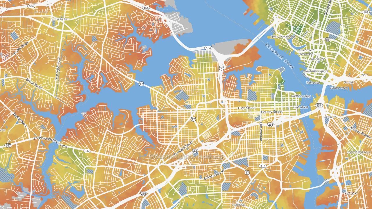 Bike Grade map of 23707, VA