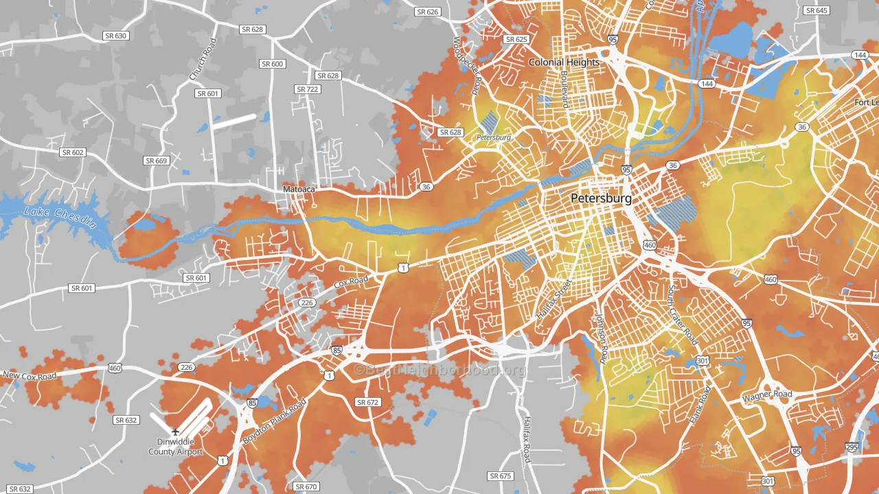 Bike Grade map of 23803, VA