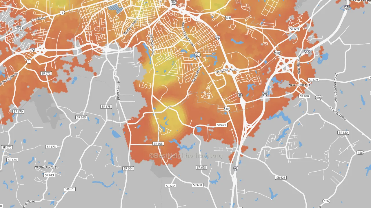 Bike Grade map of 23805, VA