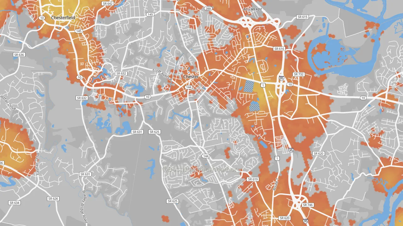 Bike Grade map of 23831, VA