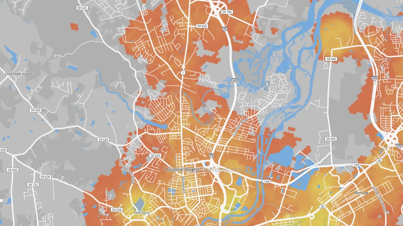 Bike Grade map of 23834, VA