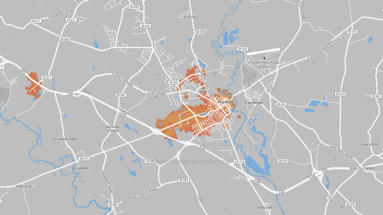 Bike Grade map of 23851, VA