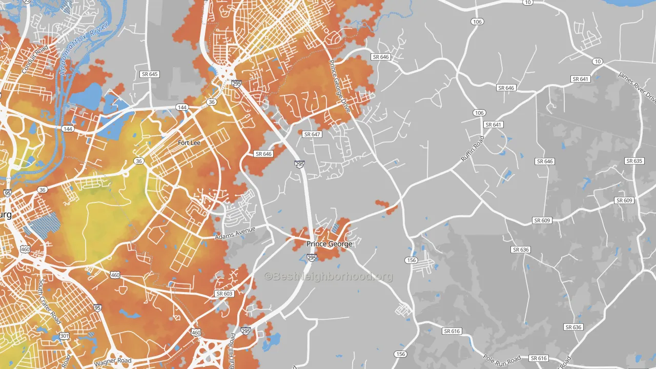 Bike Grade map of 23875, VA