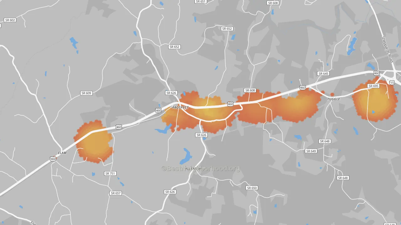 Bike Grade map of 23960, VA