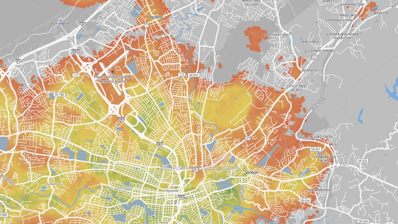 Bike Grade map of 24012, VA