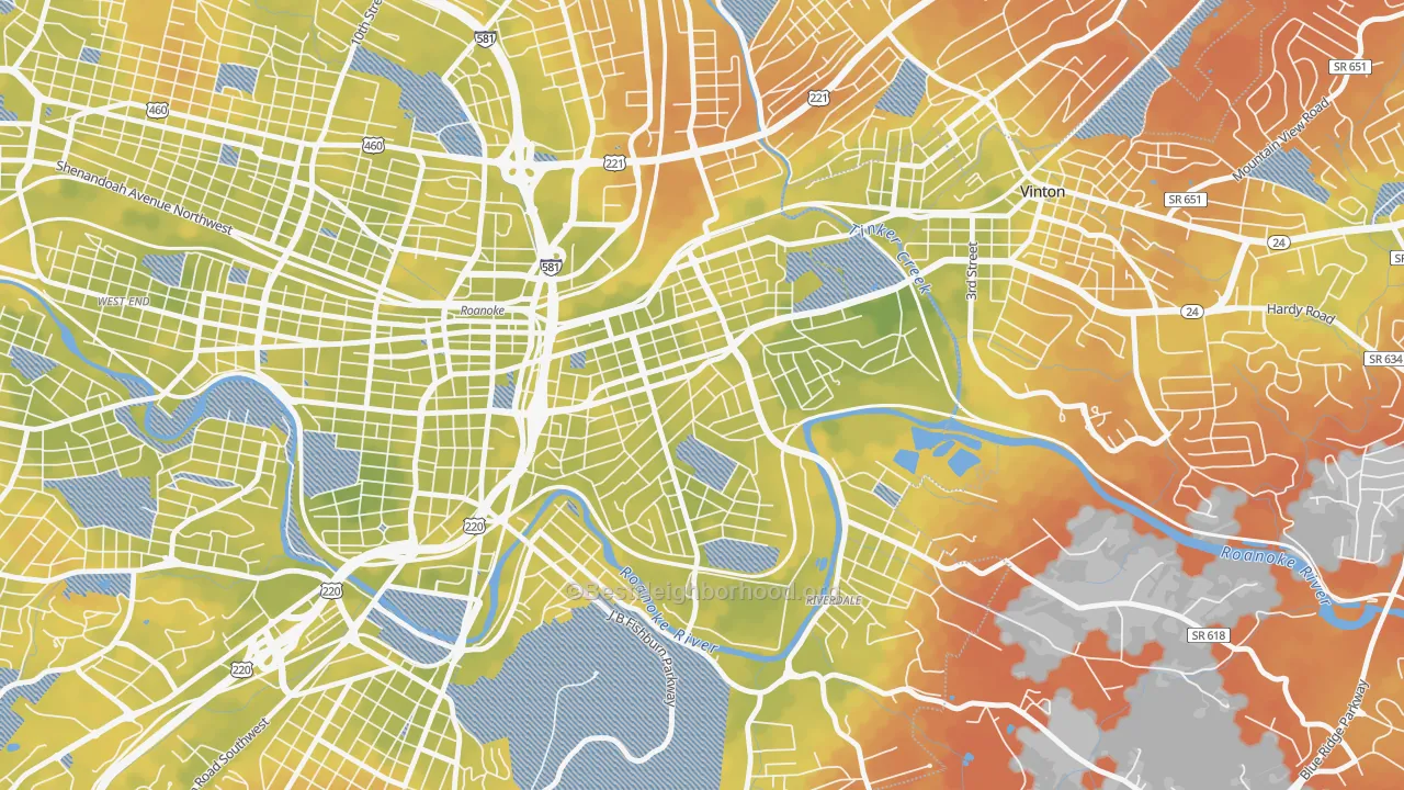 Bike Grade map of 24013, VA