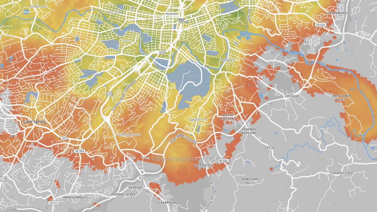 Bike Grade map of 24014, VA