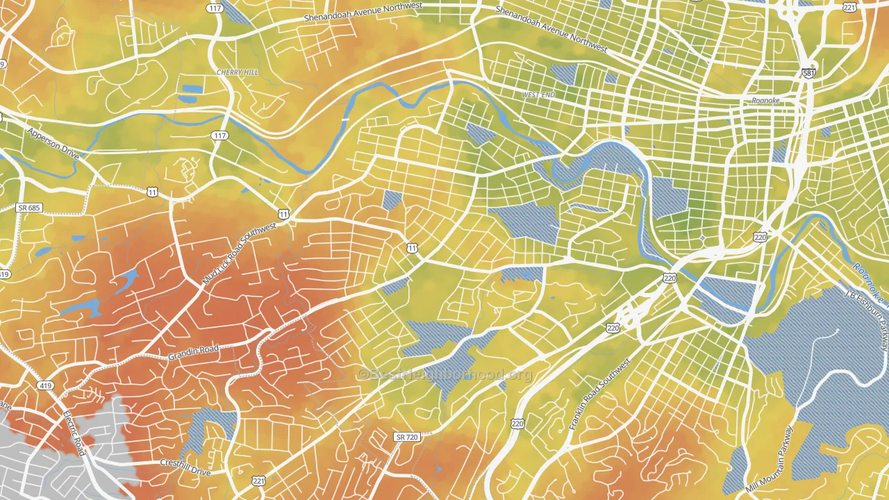 Bike Grade map of 24015, VA