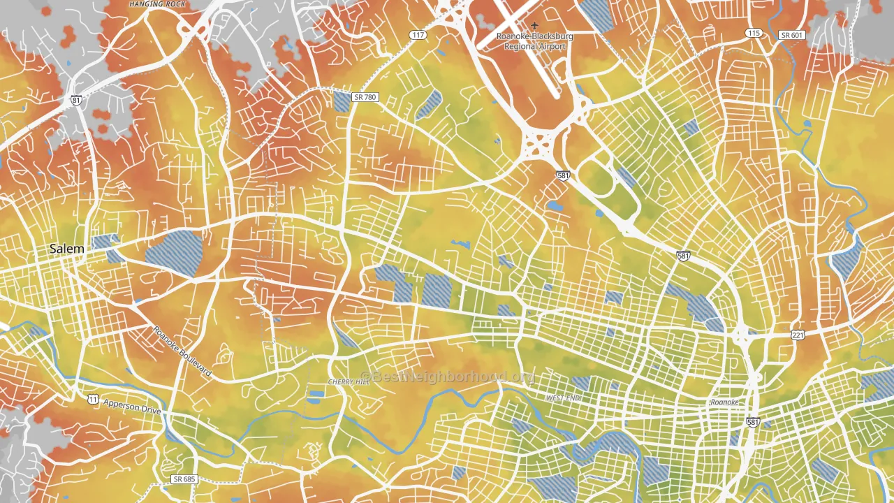 Bike Grade map of 24017, VA