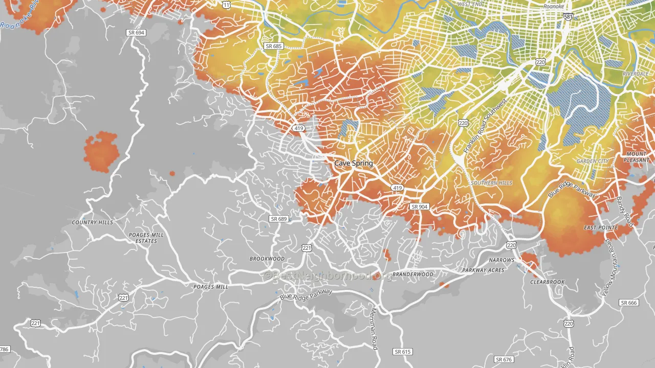 Bike Grade map of 24018, VA