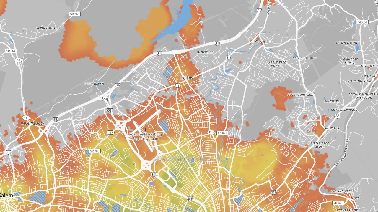 Bike Grade map of 24019, VA
