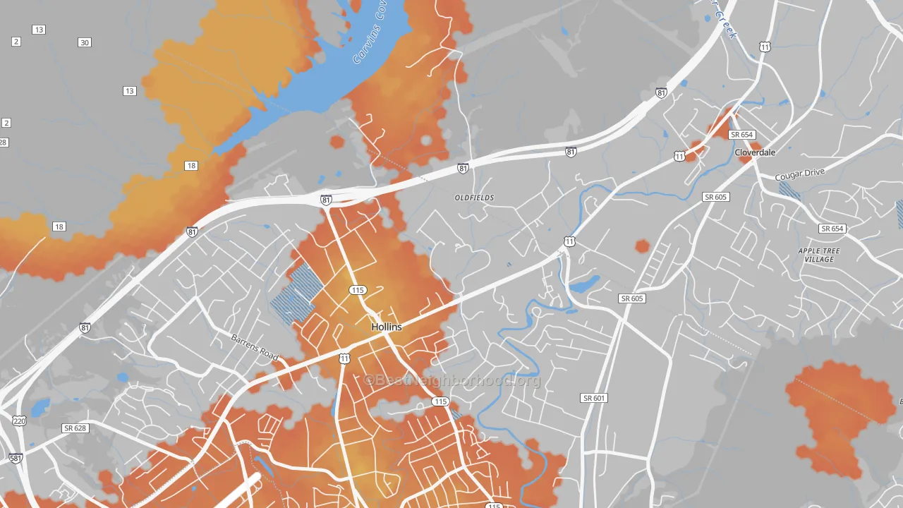 Bike Grade map of 24020, VA