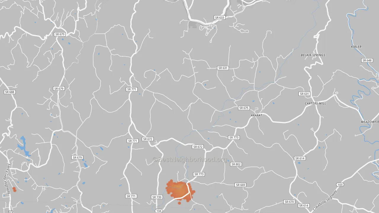 Bike Grade map of 24053, VA