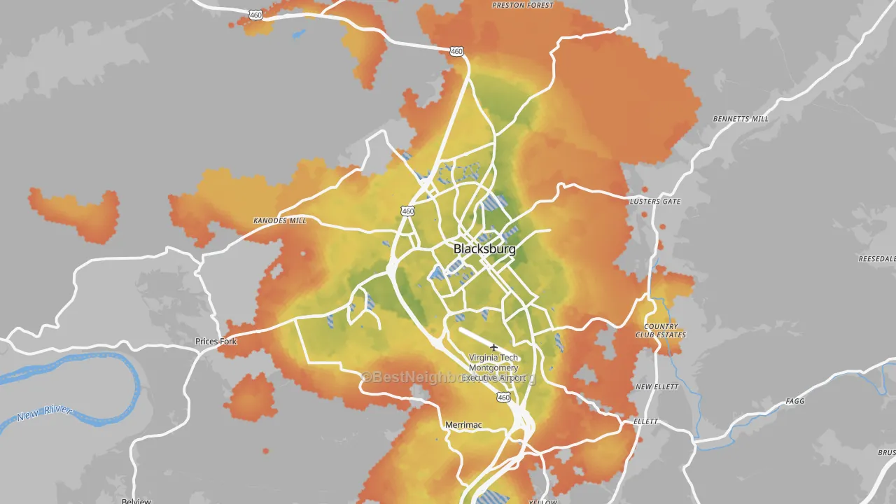 Bike Grade map of 24060, VA