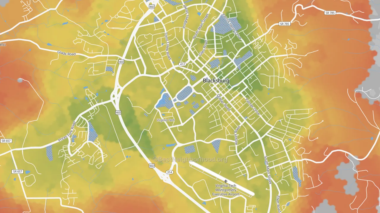 Bike Grade map of 24061, VA