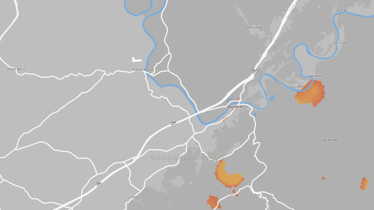 Bike Grade map of 24066, VA