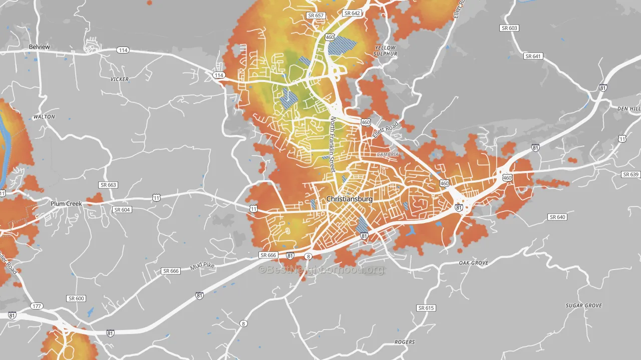 Bike Grade map of 24073, VA