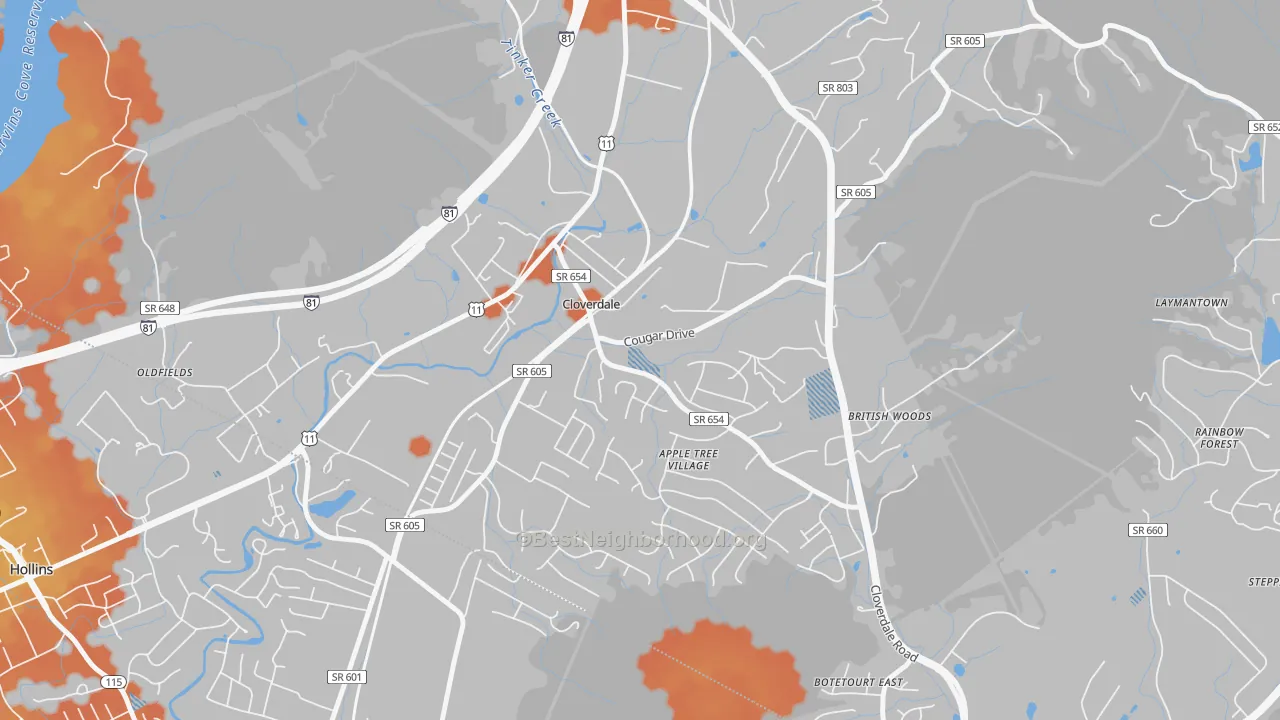 Bike Grade map of 24077, VA