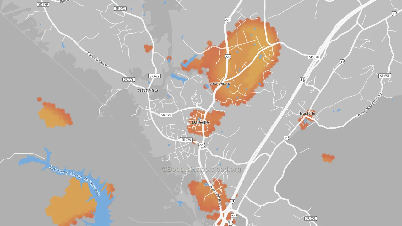 Bike Grade map of 24083, VA