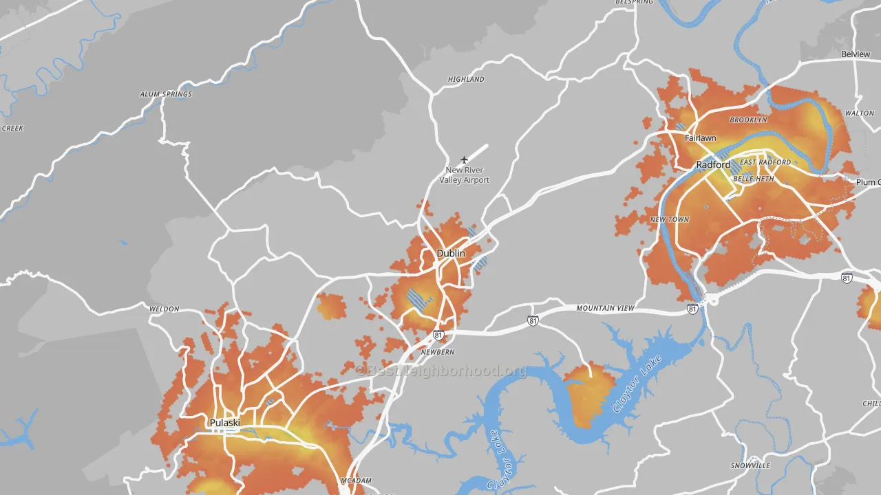 Bike Grade map of 24084, VA