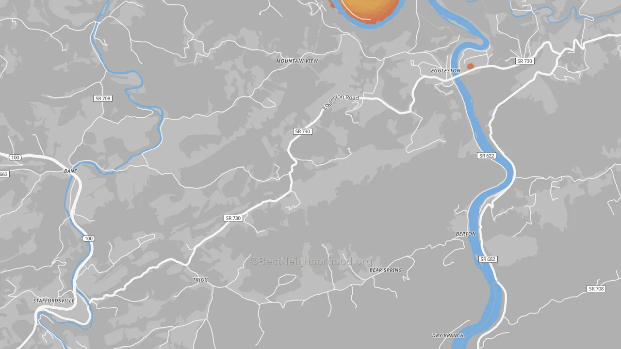 Bike Grade map of 24086, VA