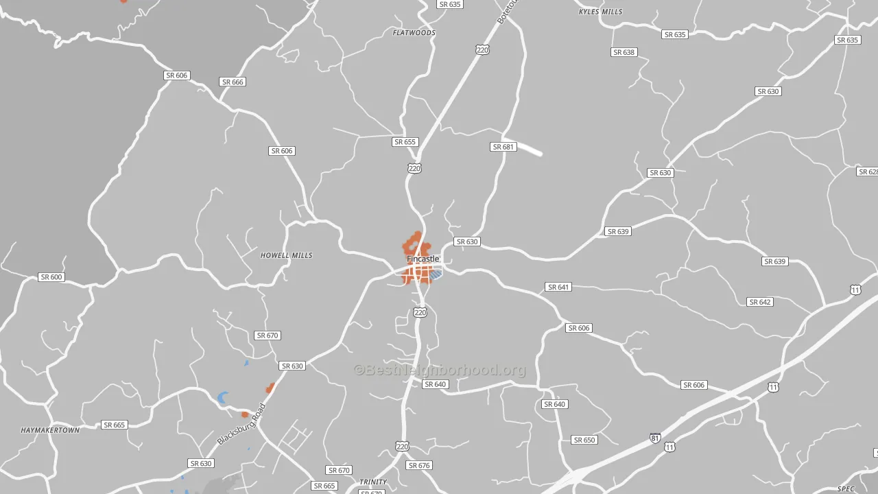 Bike Grade map of 24090, VA