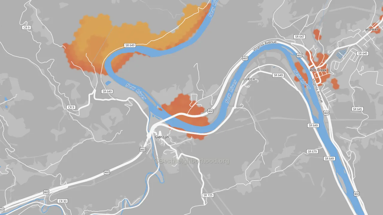 Bike Grade map of 24093, VA