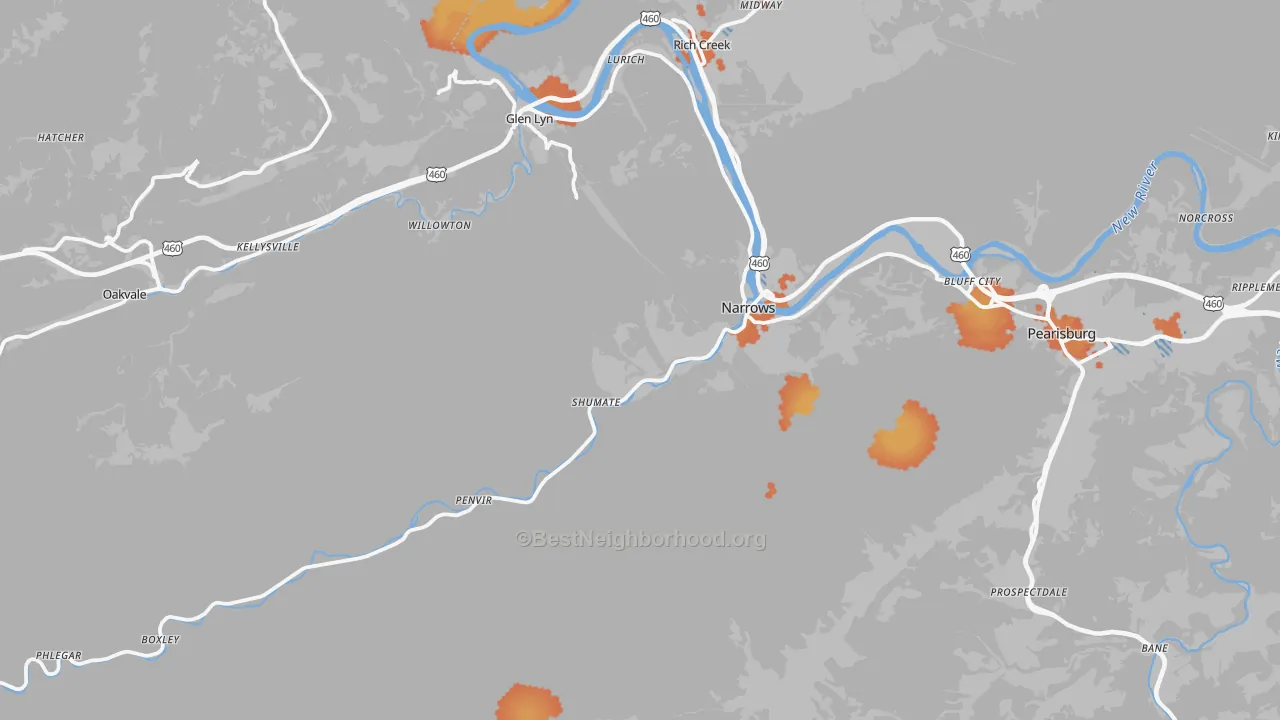 Bike Grade map of 24124, VA