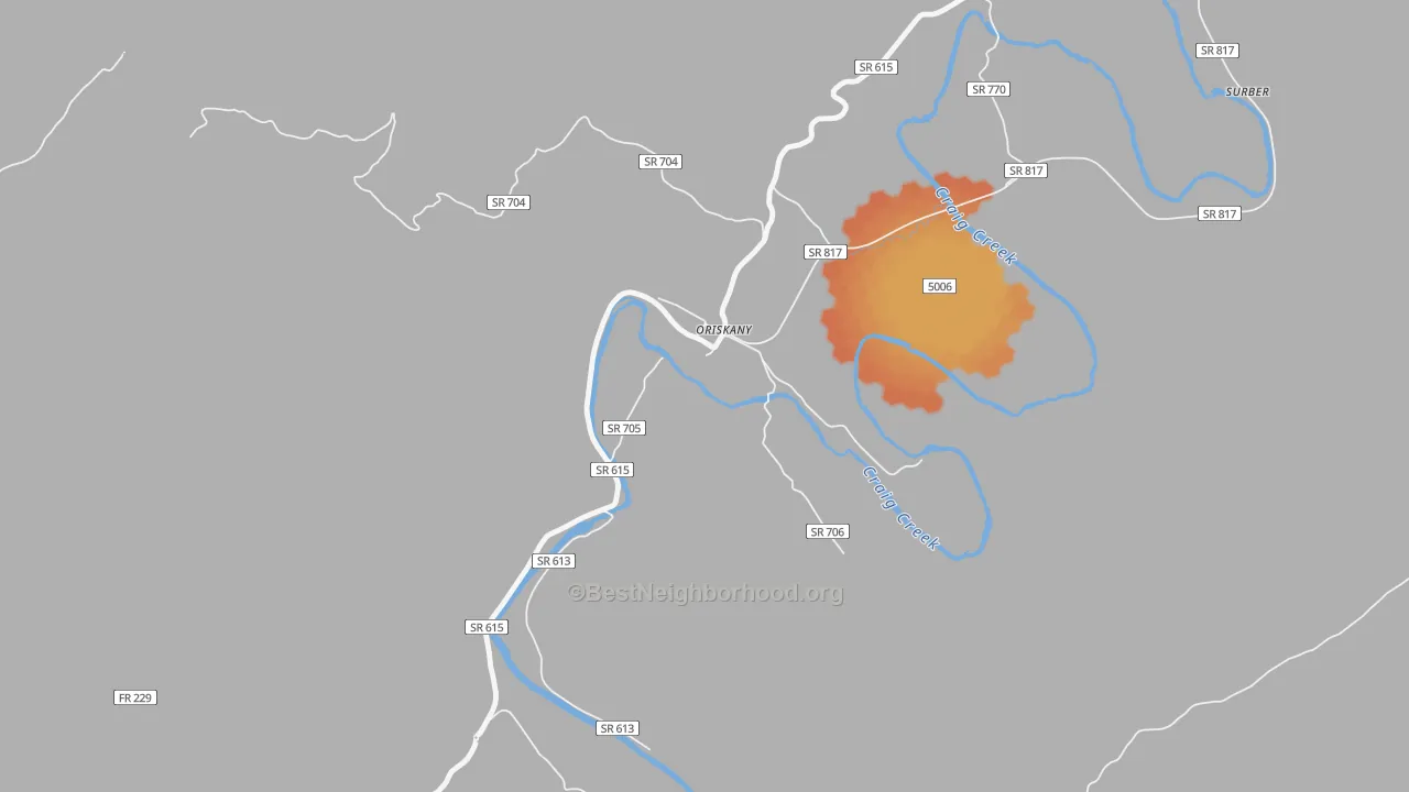 Bike Grade map of 24130, VA