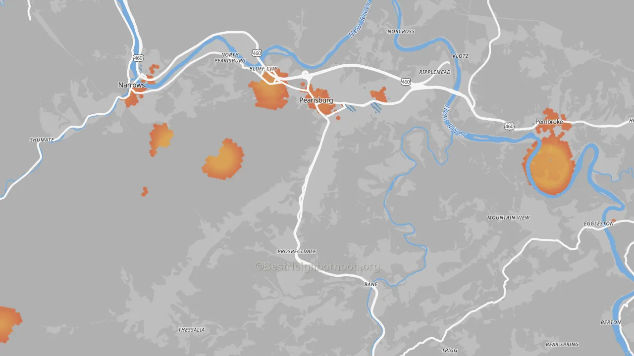 Bike Grade map of 24134, VA