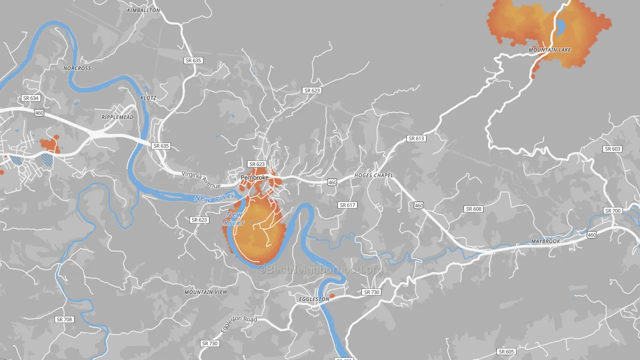 Bike Grade map of 24136, VA