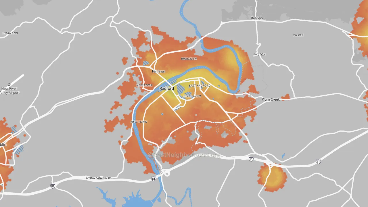 Bike Grade map of 24141, VA