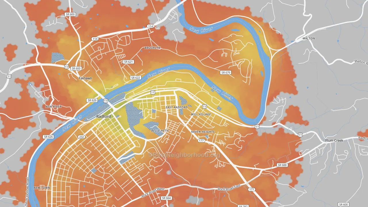 Bike Grade map of 24142, VA