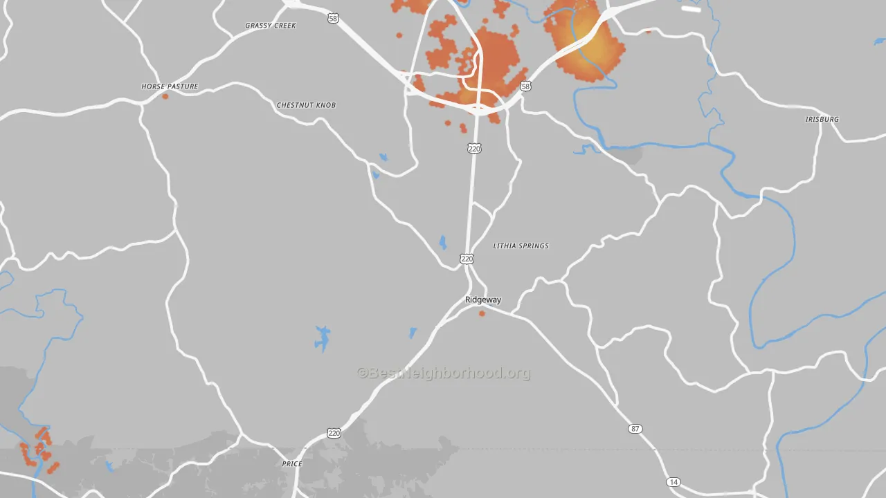 Bike Grade map of 24148, VA
